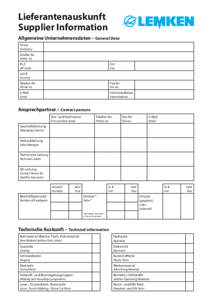 Supplier Profile form 